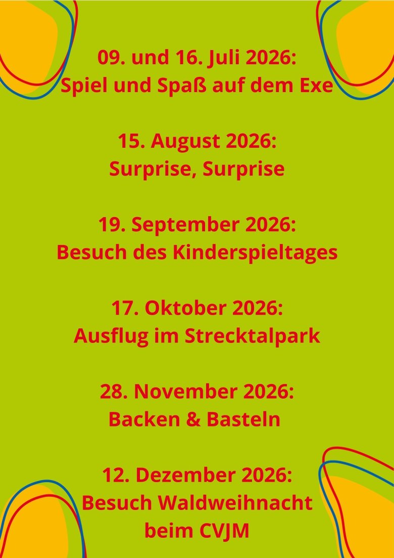 Termine Eltern-Kind-Gruppe Pakt für Pirmasens Juli bis Dezember 2026