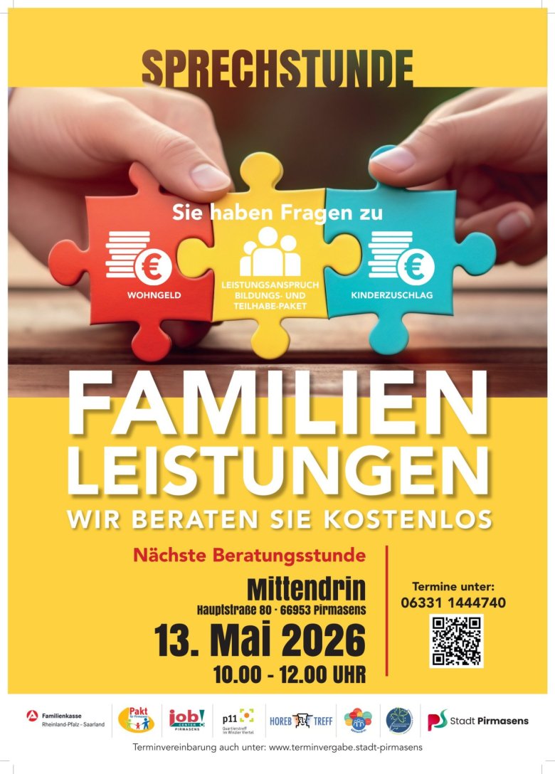 Plakat "Sprechstunde Familienleistungen" im Mai 2026