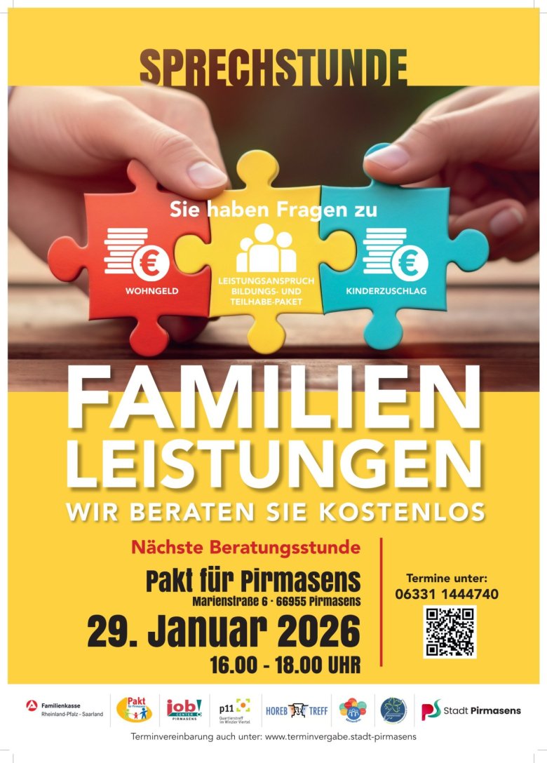 Plakat "Sprechstunde Familienleistungen" im Januar 2026