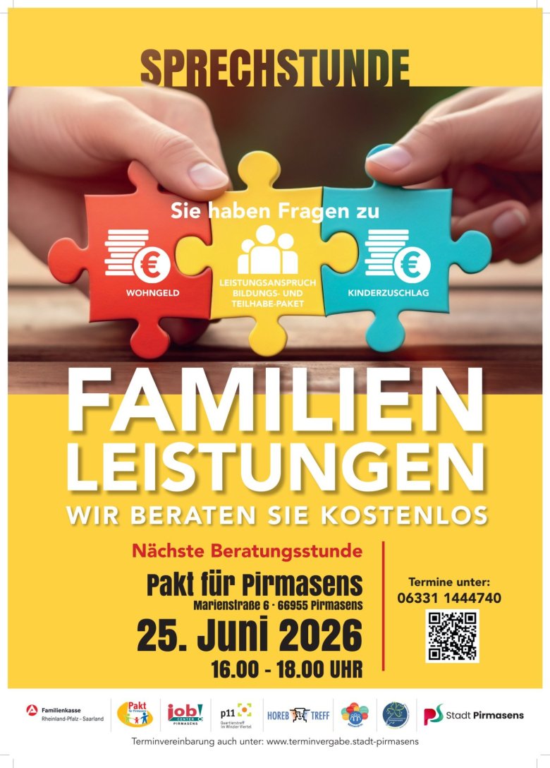 Plakat "Sprechstunde Familienleistungen" im Juni 2026 Plakat "Sprechstunde Familienleistungen" im Juni 2026